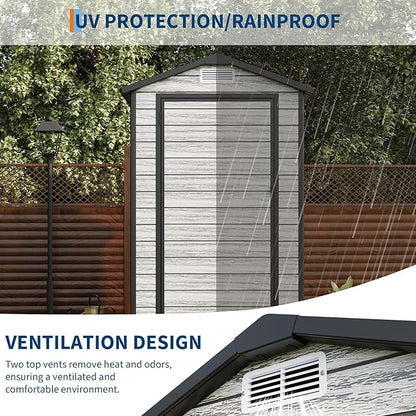 Weather-Resistant Resin Shed with Window, Outdoor Storage Shed Resin Garden Sheds PVC, Backyard Plastic Garden Shed with Lockable Door and Vents