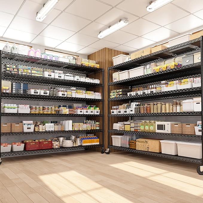 REIBII 60''W X 82.6" H Steel Heavy Duty Wire Shelving Unit with Wheels, 6-Tier Adjustable Storage Shelves 3598LBS Commercial Metal Shelves for Pantry, Garage, College Dorm School Industrial Shelving