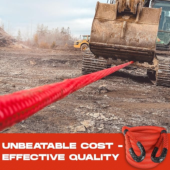 MiolleGear Kinetic Recovery Ropes (Firecracker RED, 2" x30') Super Heavy Duty for Tractor and Semi Truck