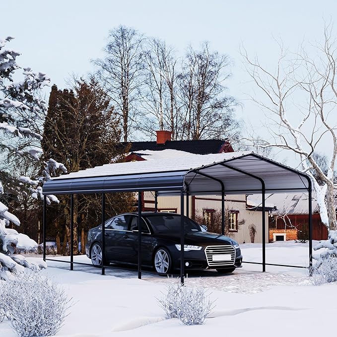 SUNBURY 10x20 FT Carport, Heavy Duty Car Port Canopy with Galvanized Steel Roof, Outdoor Garage Car Shelter Shade with Heavier Metal Frame, for Car, Boat, Pickup and Tractors, Grey
