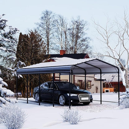SUNBURY 10x20 FT Carport, Heavy Duty Car Port Canopy with Galvanized Steel Roof, Outdoor Garage Car Shelter Shade with Heavier Metal Frame, for Car, Boat, Pickup and Tractors, Grey