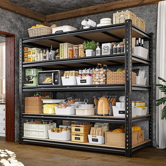 55" W Storage Shelves, 2550LBS Garage Shelving Heavy Duty, 5-Tier Heavy Duty Shelving, Adjustable Metal Shelving Unit for Garage, Warehouse, Pantry, Kitchen, 55" W × 24" D × 72" H, Black