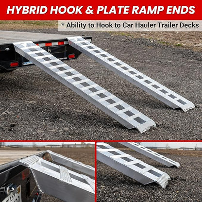 Gen-Y Heavy Duty Aluminum Loading Ramps - Set of 2-10 Foot Trailer Ramps, 10000 lbs Capacity, 15 Inch Wide, Hybrid Hook and Plate Ends, Serrated Cross Rungs for Maximum Traction