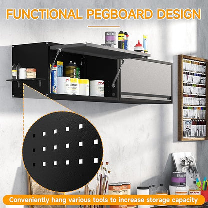 Metal Garage Wall Cabinet with Doors Side with Holes,13.8" H 1 Door Small Wall Hanging Tool Chest Cabinet,Garage Storage Cabinet for Garage, Basement, Kitchen, Warehouse,Office, Bathroom-Black Gray