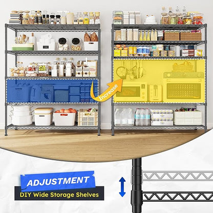 45 "W Storage Shelves 5 Tier Wire Shelving Unit Adjustable Metal Shelving Wire Shelf Pantry Shelves Wire Commercial Rack for Closet Kitchen Pantry Utility Room Garage 45" Wx 13.5" Dx70.5 H Black