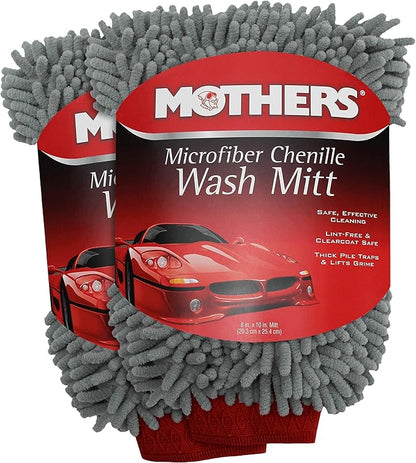 MOTHERS Premium Chenille Car Wash Mitt, Scratch and Lint Free, 2 Pack