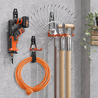 Nacial 18 Pack Garage Hooks Heavy Duty, Utility Steel Garage Storage Hook with 2 Extension Cord Storage Straps, Utility Garage Wall Mount Hooks for Hanging Bike, Ladder and Garden Tools, Orange