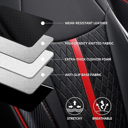 Custom Fit Sienna Seat Covers for Toyota Sienna LE,XLE 2021-2025 3-Row Accessories Full Coverage Waterproof Leather Car Seat Covers Full Set (Black with red, 8-Seat)