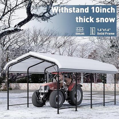 SUNBURY 10x20 FT Carport, Heavy Duty Car Port Canopy with Galvanized Steel Roof, Outdoor Garage Car Shelter Shade with Heavier Metal Frame, for Car, Boat, Pickup and Tractors, Grey