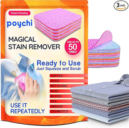 Magical Fiber Stain Remover- Use as Spot Remover- No Dry Cleaning Food, Grease, Coffee Off Laundry, Tea, Fabric, Pet Stains, Stain Remover Sponge Clothes, Carpet, Sofa, Mattress & Upholstery (3 Pack)