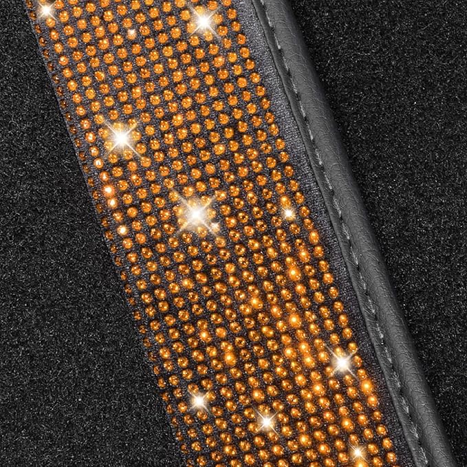 NBTEPEM Bling Car Floor Mats Full Set, Universal Fit Most Cars,SUV, Trucks, 4 pcs Sparkle Glitter Diamond Carpet for Women Girls with Anti-Slip Pad (Orange Diamond)