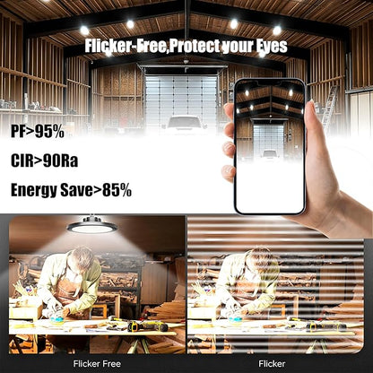 2Pack 250W UFO LED High Bay Light,30000lm 6000K Daylight 2500W Equivalent with US Plug Cable LED Garage Lights Commercial Warehouse Area Light Workshop Garage Factory Lowbay Area Lighting