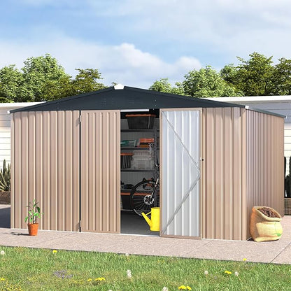 AECOJOY 12' x 10' Outdoor Storage Shed, Large 10x12 Metal Sheds & Outdoor Storage Clearance Steel Yard Shed with Lockable Doors, Utility and Tool Storage Garden Shed for Backyard, Patio, Outside use