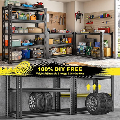 REIBII Garage Shelving Load 2000 LBS, Adjustable 5-Tier Storage Shelves, Metal Shelving Units and Storage Rack Shelf for Garage, Basement, Kitchen, 32" W x 17" D x 72" H, Black