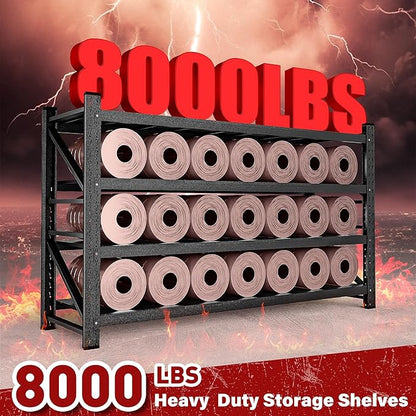 8000LBS Heavy Duty Garage Shelving Units,68" Wide & Deep Storage Shelves,Metal Garage Shelves,Large Storage Rack,Steel Shelf,Industrial Shelving for Shop,Warehouse,Basement,68" W x 24" D x 63.5" H