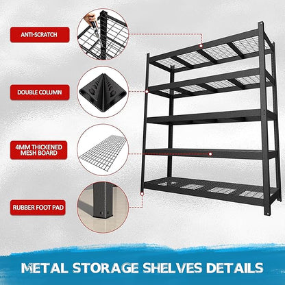 MUPATER 72.05” W × 24.02” D × 83.86” H, Heavy Duty Metal Storage Shelves, 3000 LBS Capacity, 5-Tier Adjustable Garage Shelving, Storage Shelf Rack for Kitchen, Basement, Warehouse