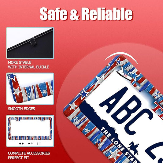 Personalized License Plate Frame American Flag License Plate Frames Funny Auto Accessories Bracket Stainless Steel License Plate with Screws 6x12 Inch