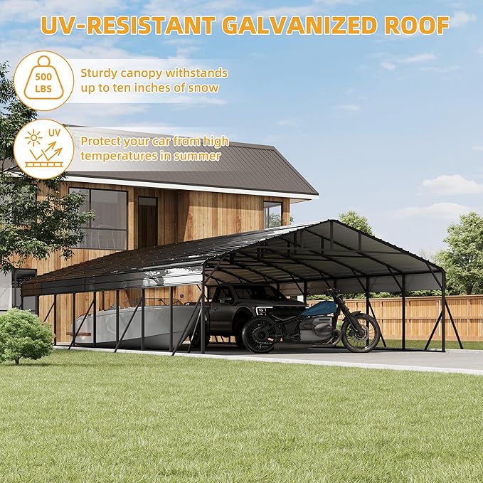 20x40FT Metal Carport Kits with Galvanized Steel Roof, Heavy Duty Metal Roof Carport with Enhanced Base, TallMetal Carports Kits Garage for Tractors, Pickup, Boat, Car