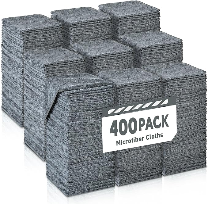 Microfiber Cleaning Cloths Bulk Pack-400 Pack, Microfiber Towels Bulk, Towels for Cars, Cleaning Rags Gray (12x12 inches)