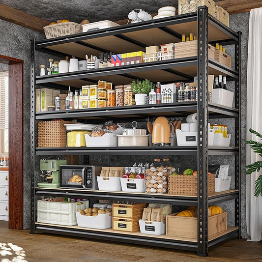 55" W Storage Shelves, 3060LBS Garage Shelving Heavy Duty, 6-Tier Heavy Duty Shelving, Adjustable Metal Shelving Unit for Garage, Warehouse, Pantry, Kitchen, 55" W × 24" D × 84" H, Black