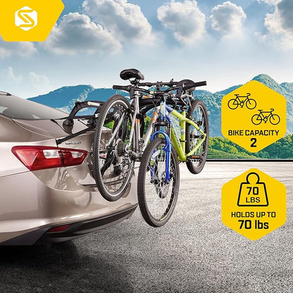 Saris Bones EX 2-Bike Trunk Rack Bicycle Carrier, Durable, Rust-Free, Anti-Sway Straps, Made in USA, Arc-Based Design, 100% Recyclable Materials
