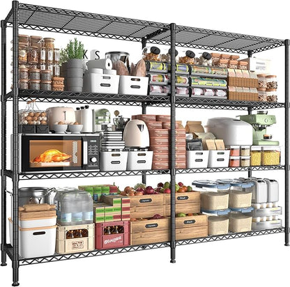 REIBII 61.7''W Storage Shelves Load 1220LBS Wire Shelving Unit 4 Tier Metal Shelving for Storage Rack Shelves Heavy Duty Garage Shelf Pantry Shelves Kitchen Shelving, 61.7" W*62.9" H*15.8" D, Black