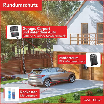 PATTLER® Marten Repellent for Car Engines - Ultrasonic Marten Repeller Under Hood for Immediate and Long-Term Protection Against Martens. Marten Deterrent for Cars Powered by 12V Car Battery - 1 Unit