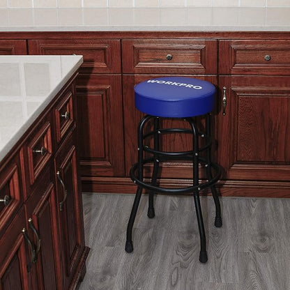 WORKPRO W112003 Garage Shop Stool, Heavy-Duty Steel Construction Garage Stool, Swivel Cushion Seat, Black Powder Coated Legs & Footrest (Single Pack)