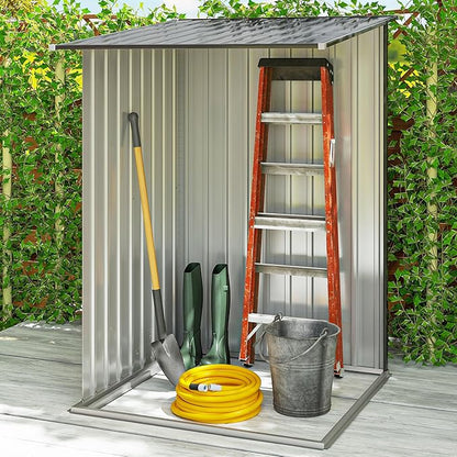 Outsunny 3.3' x 3.4' Outdoor Storage Shed, Metal Garden Tool House with Sloping Roof and Lockable Door for Backyard, Bike, Patio, Garage, Lawn, Gray