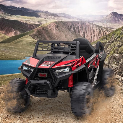 TOBBI 12V Kids Ride on Car, Electric Off-Road UTV Truck with Forward and Reverse Functions, Double Open Doors, Safety Belt, Horn, Music, and Lights for Kids Aged 3-5 Years (Red)