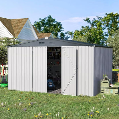 AECOJOY Shed 12' x 10' Storage Shed Large, Sheds & Outdoor Storage Clearance 10x12 Sheds with Lockable Doors, Utility and Tool Storage Shed for Garden, Backyard, Patio, Outside use in White