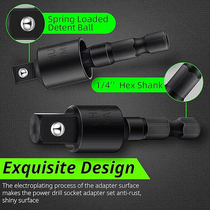 105 Degree Right Angle Drill Adapter Set, 1/4-1/2 Inch Socket Adapters, 4-in-1 Impact Grade Extension Kit with 360° Rotation for Household Workplace Industry