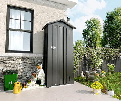 2.5x1.4 FT Outdoor Storage Shed, Small Metal Garden Shed with Adjustable Shelves, Mini Outside Tool Sheds with Lockable Hinged Door, Waterproof Outdoor Storage Cabinet for Backyard, Patio, Lawn, Black