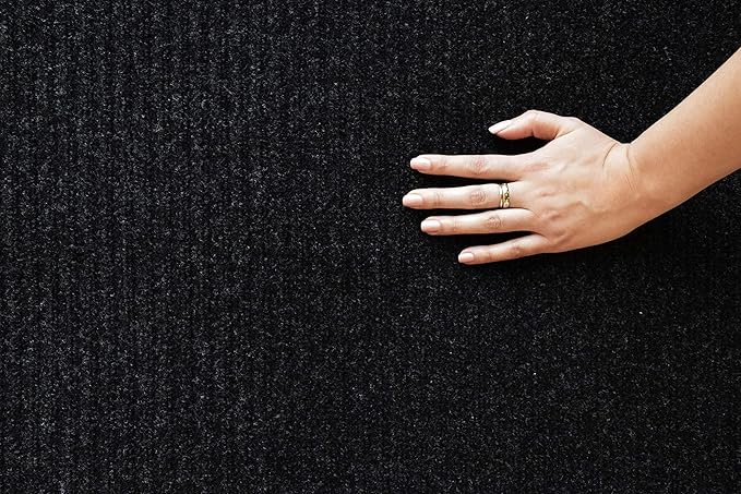 iCustomRug Spartan Weather Warrior Indoor/Outdoor Utility Ribbed Carpet Runner with Non-Slip Thermoplastic Rubber Backing, 4ft X 40ft in Black