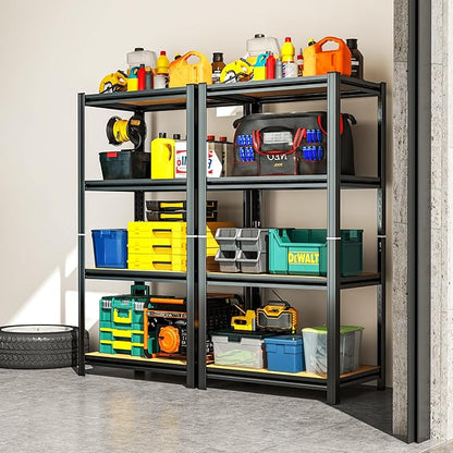 Garage Shelving, 4-Tier Adjustable Storage Shelves, Metal & Wood Pantry Shelf Organizer, Modern Garage Shelving Unit, Utility Storage, (Wood 45.7" H x 23.6" W x 11.8D)