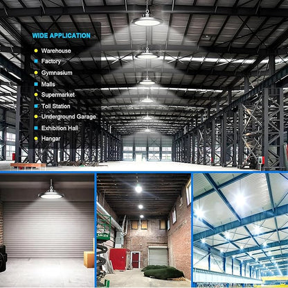 2Pack 250W UFO LED High Bay Light,30000lm 6000K Daylight 2500W Equivalent with US Plug Cable LED Garage Lights Commercial Warehouse Area Light Workshop Garage Factory Lowbay Area Lighting