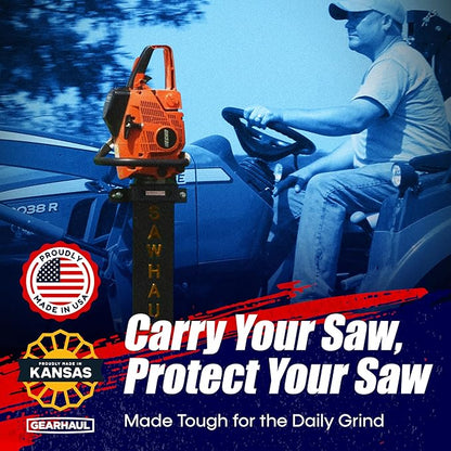 SawHaul Universal Tractor Chainsaw Holder - Made in Kansas USA - Fixed Mount Chainsaw Carrier (36" Orange) Compatible w/All Brands