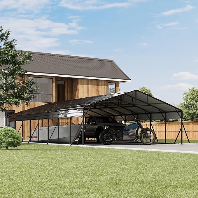 20' x 40' x 8.5' Heavy Duty Metal Carport with Galvanized Steel Roof, Steel Carport Kits Outdoor with Metal Roof, Galvanized Car Shelter for Tractors, Pickup, Boat, Car
