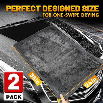 Microfiber Towels for Cars, 2 Pack 1200GSM Car Drying Towel(24″x 36″), Dual Sided Drying Towels Car Detailing, Ultra Absorbent Car Cleaning Towel, No Streak, No Scratch, No Water Spots