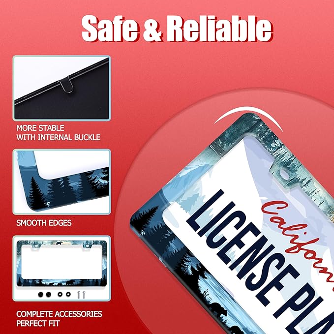 Bear License Plate Frame Forest Mama Bear License Plate Holder Funny Personalise Car Stainless Stee Decorative Parts for Standard Us Canada Vehicles 12x6 Inch for Women Men