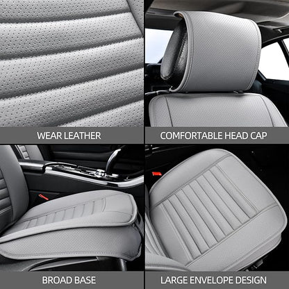 2pc Car Seat Covers, Luxury Car Protectors, Universal Anti-Slip Driver Seat Covers, Edge Wrapping Front Car Seat Covers with PU Leather(Gray)