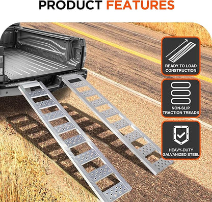 Rockland Straight Aluminum Loading Ramp, 77'' x 13'', 1250 LBS Loading Capacity, Portable Ramp for Motorcycles, Ebikes and ATVs, 2 Pcs