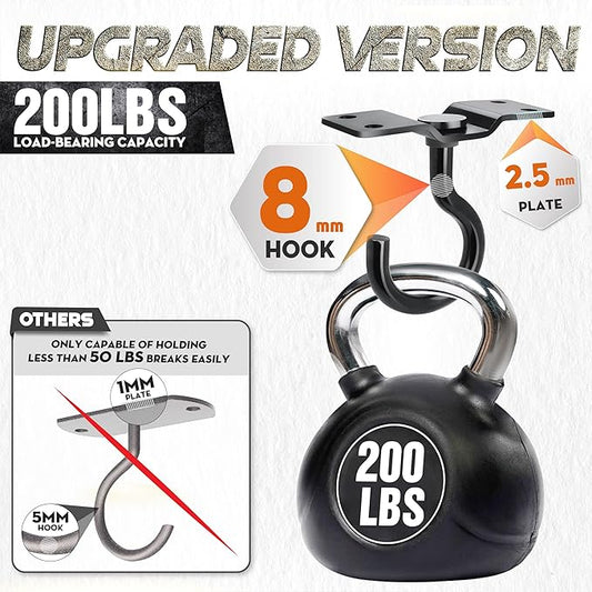 [UPGRADED] 2Pcs 200LBS Rotatable Ceiling Hooks with 4 Screw Points Base, Wall Mount Metal Hanger Black Ceiling Hook for Hanging Plant, Bird Feeder, Lights, Bed Canopy, Wind Chime, Indoor Outdoor Decor
