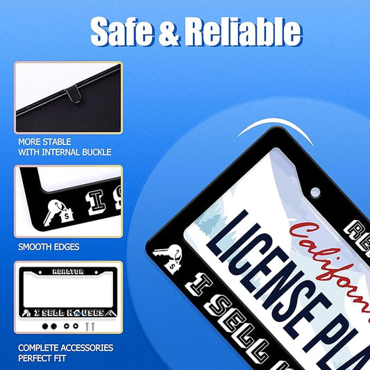Realtor I Sell Houses License Plate Frame Funny License Plate Stainless Steel Black License Plate Holder Men Women Personalized Car Accessory Decoration 12.3" x 6.3"