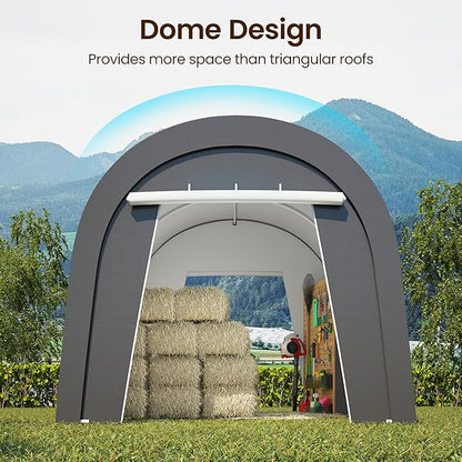 Kiss the Water Carport, Round Portable Garage, Steel Heavy Duty Carport with Ground Stakes, Tensioner and 2 Roll Up Windows PE Fabric Car Port, Garage, Storage Shed, Tent for Storage, SUV (10x20 Ft)