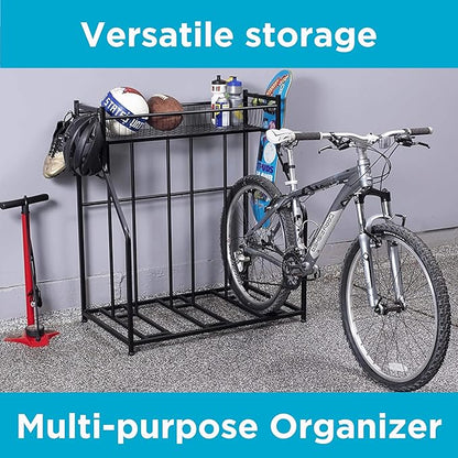 BIRDROCK HOME Bike Rack Garage Storage Floor Stand - Freestanding Organizer for Outdoor Yard - Upright Wall Mount for Scooters, Rakes, Motorcycles, Hoverboards, Gloves - Holds 3 Bicycle - Black