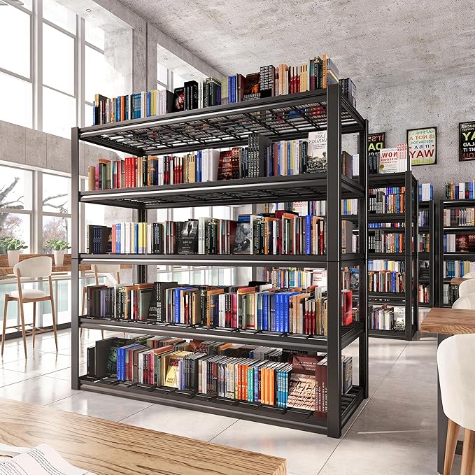 REIBII 48.2''W Garage Shelving Heavy Duty Metal Shelving 3000LBS Storage Shelves Adjustable Metal Shelves Industrial Garage Shelf for Warehouse Basement, 2 Pack