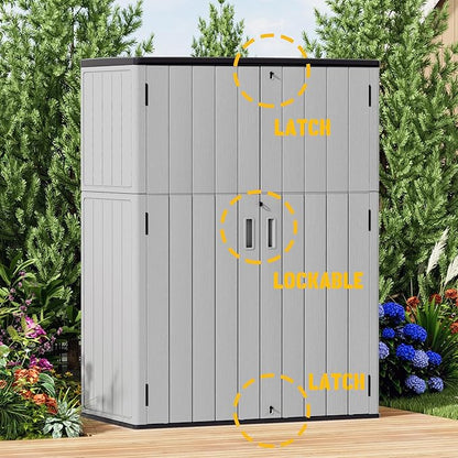 Plastic Outdoor Storage Cabinets,Vertical Sheds&Outdoor Storage with Floor,Outdoor Storage Box Waterproof/Lockable for Garage,Bike,Tools Storage Shed (57Cu.ft-Pale Grey)