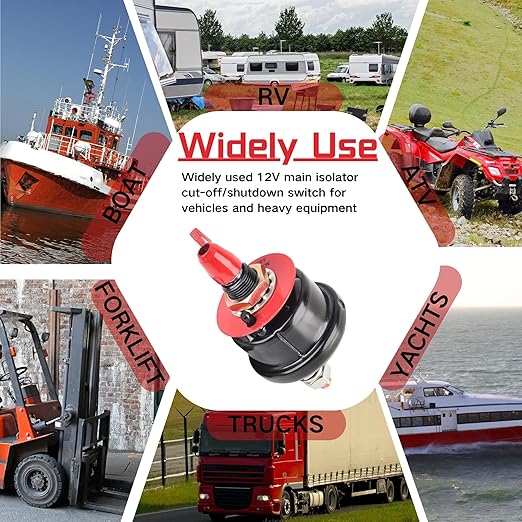 12V Battery Disconnect Switch with Panel, High Current Battery Cut Off Switch, Heavy Duty Kill Switch for Cars, Trucks, Boats, RVs, Forklifts and Heavy Equipment