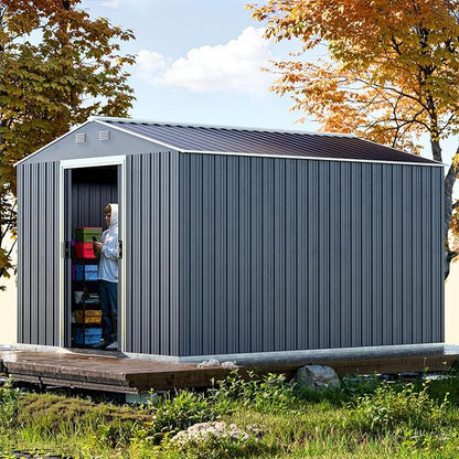 Metal Shed 8x10x6 FT - Steel Tool Storage with Sliding Door and Air Vents - Outdoor Bike Sheds for Garden, Backyard, Patio - Utility Storage Solution